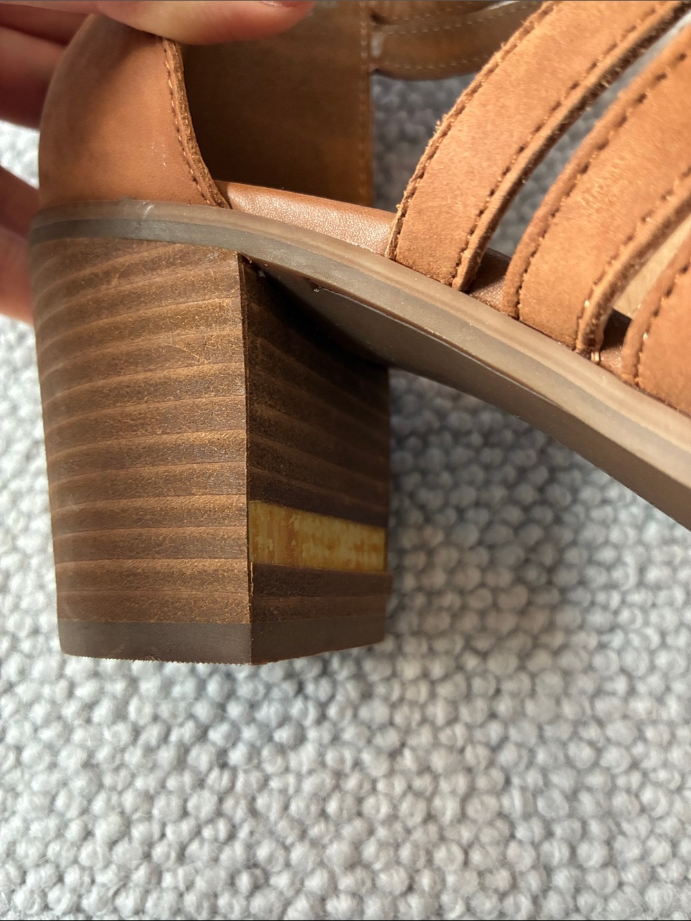 Lucky Brand Strappy Block Heel Caged Sandals, Saddle Brown, Size 7 - Picture 9 of 9